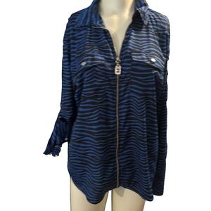MICHAEL Michael Kors Blue and Black Zebra-Print Swim Cover-Up with Front Zip